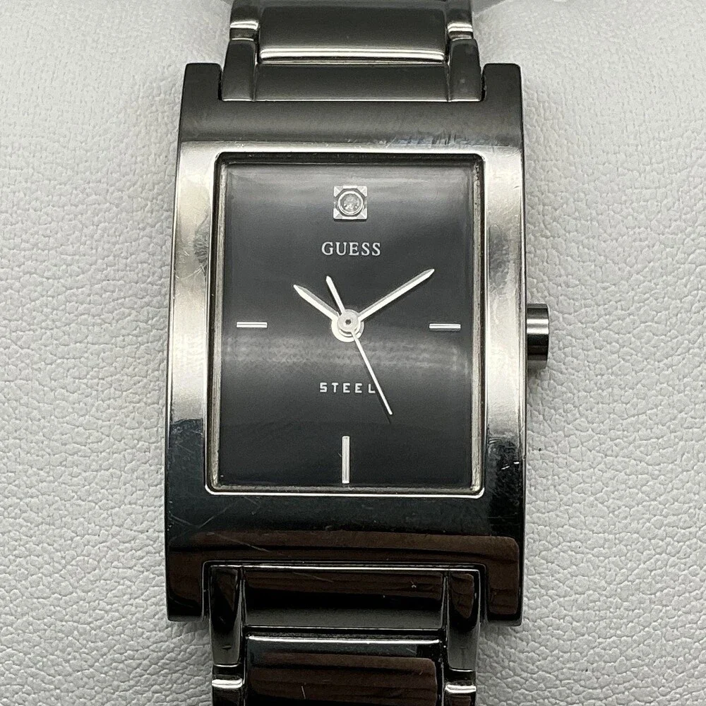 Guess Steel Womens Watch 21mm Black Dial Stainless Bracelet New Battery 6.25